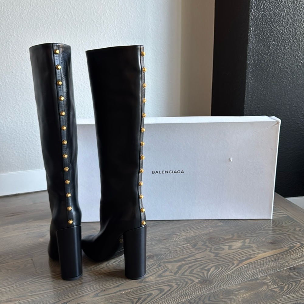 Authentic Balenciaga Knee High Boots Gold Detail NIB Size 39